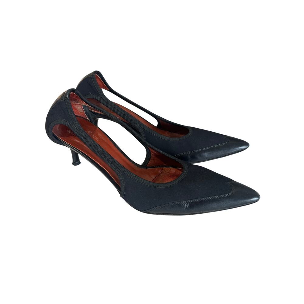 Donald J Pliner Edone Black Leather Stretch Crepe Kitten Heel Pumps Women 8.5